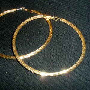 Gold Dipped Etched On The Bias 8" Gold Hoop Earrings Vintage '2000s